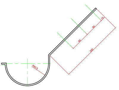 maattekening voor dakgoot beugels, gootbeugels voor mastgoten M280
