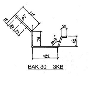 maattekening van dakgoot beugels, gootbeugels voor bakgoten B30