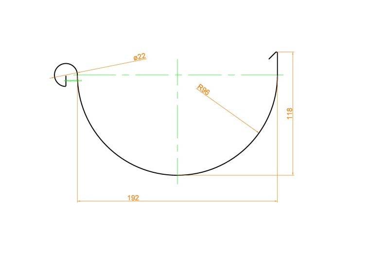 Maattekening zinken mastgoot M400 – afmetingen en profiel